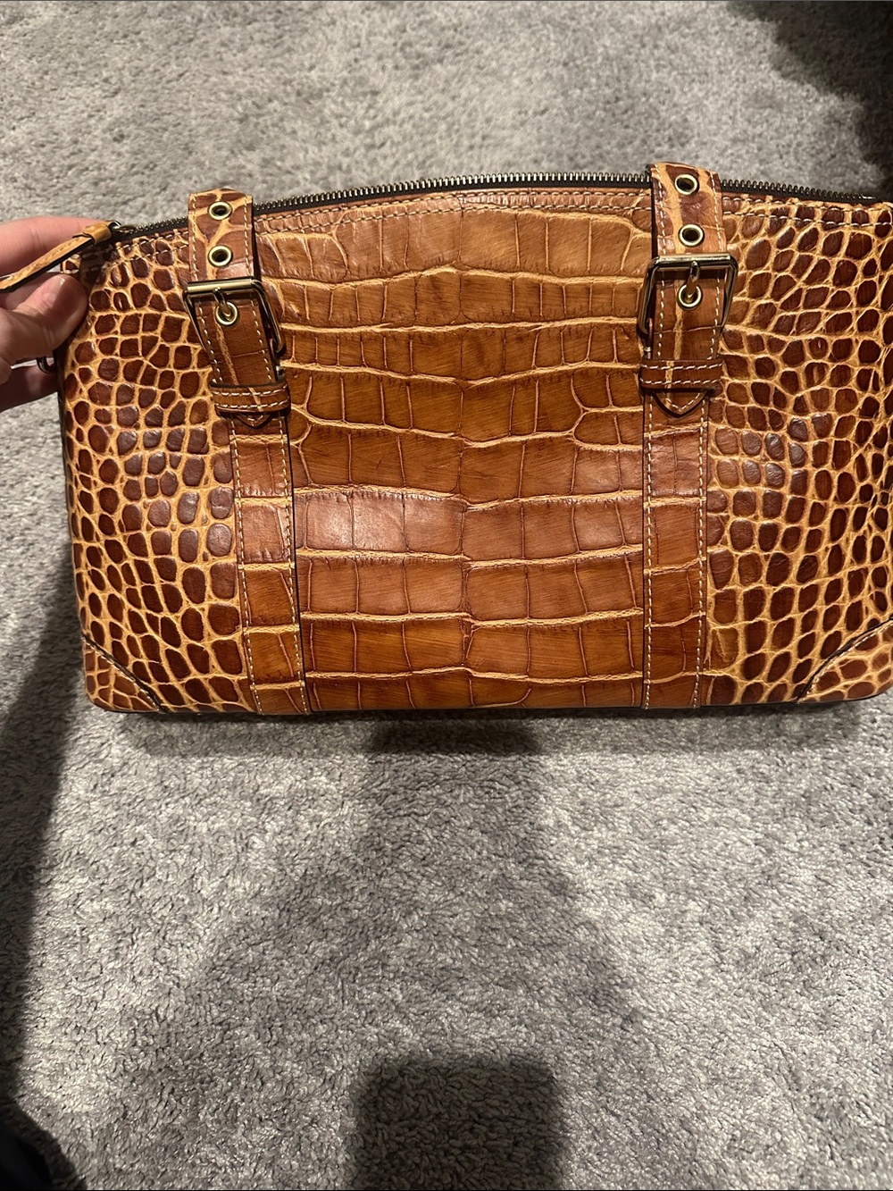 Vintage Dooney and Bourke Croc-Embossed Handbag in Cognac Brown - Picture 5 of 5